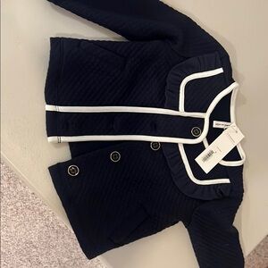 Janie and Jack Navy Blue Girls Quilted Jacket with White Trim NWT